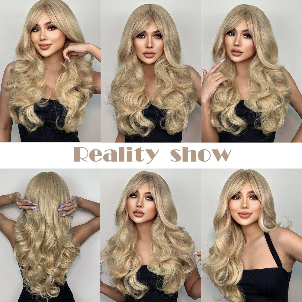 Long Wavy Synthetic Wig Blonde Costume Hair with Fringe Heat Resistant
