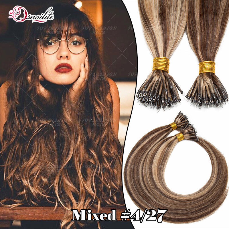 Human Remy Hair Extensions Micro Loop Nano Ring Full Head Salon Use