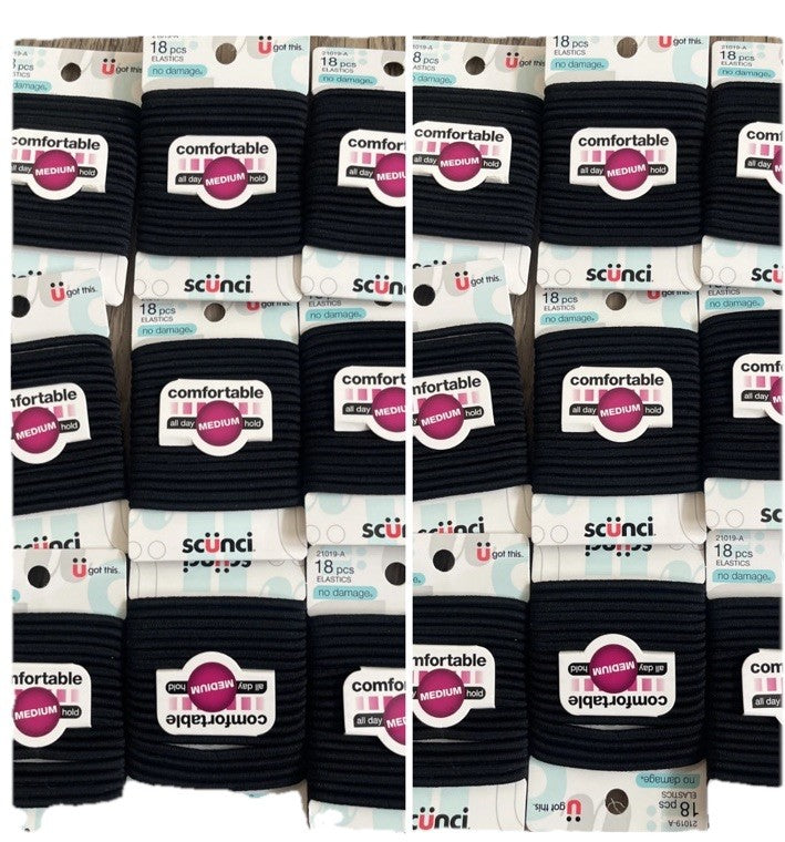 18 Pack Scunci No Damage Comfort Classic Hair Elastics Black 18pcs