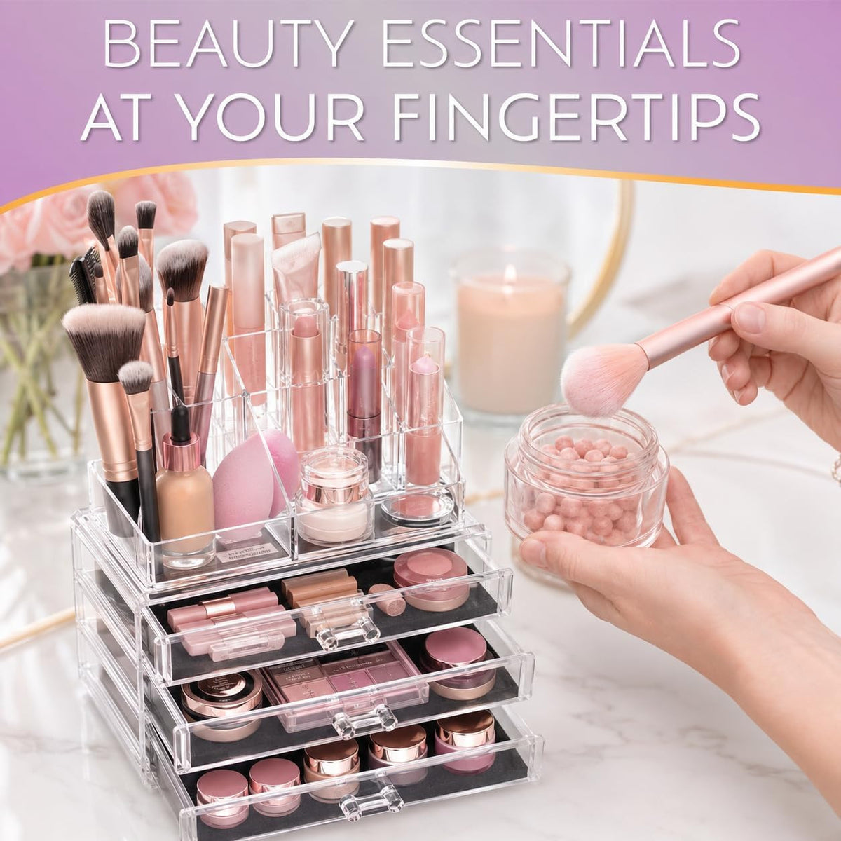 Acrylic Makeup Organizer Countertop with Drawers and Compartments