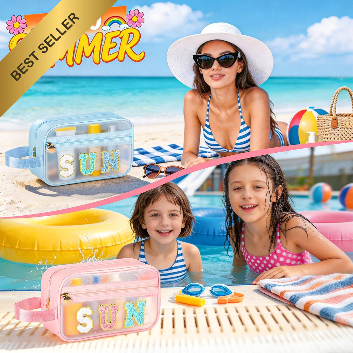 Waterproof Clear Sunscreen Bag for Beach Pool Travel - Organize SPF & Cosmetics
