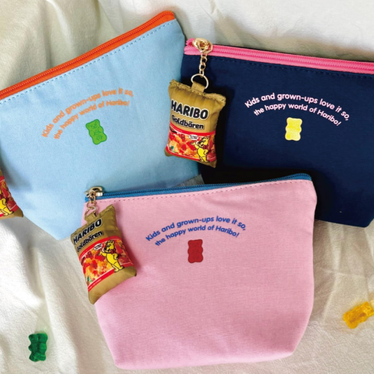Cute Haribo Gummy Bear Zipper Pouch - Portable Cotton & Polyester Bag for Makeup and Small Items