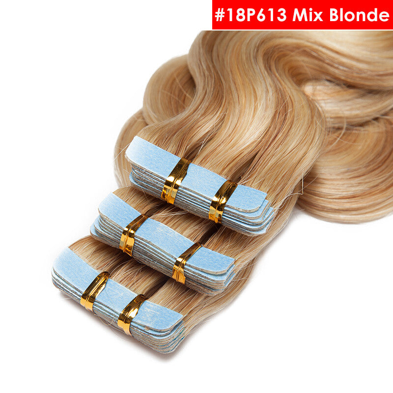 Full Head Thick Tape-In Human Hair Extensions - Remy Wavy Skin Weft