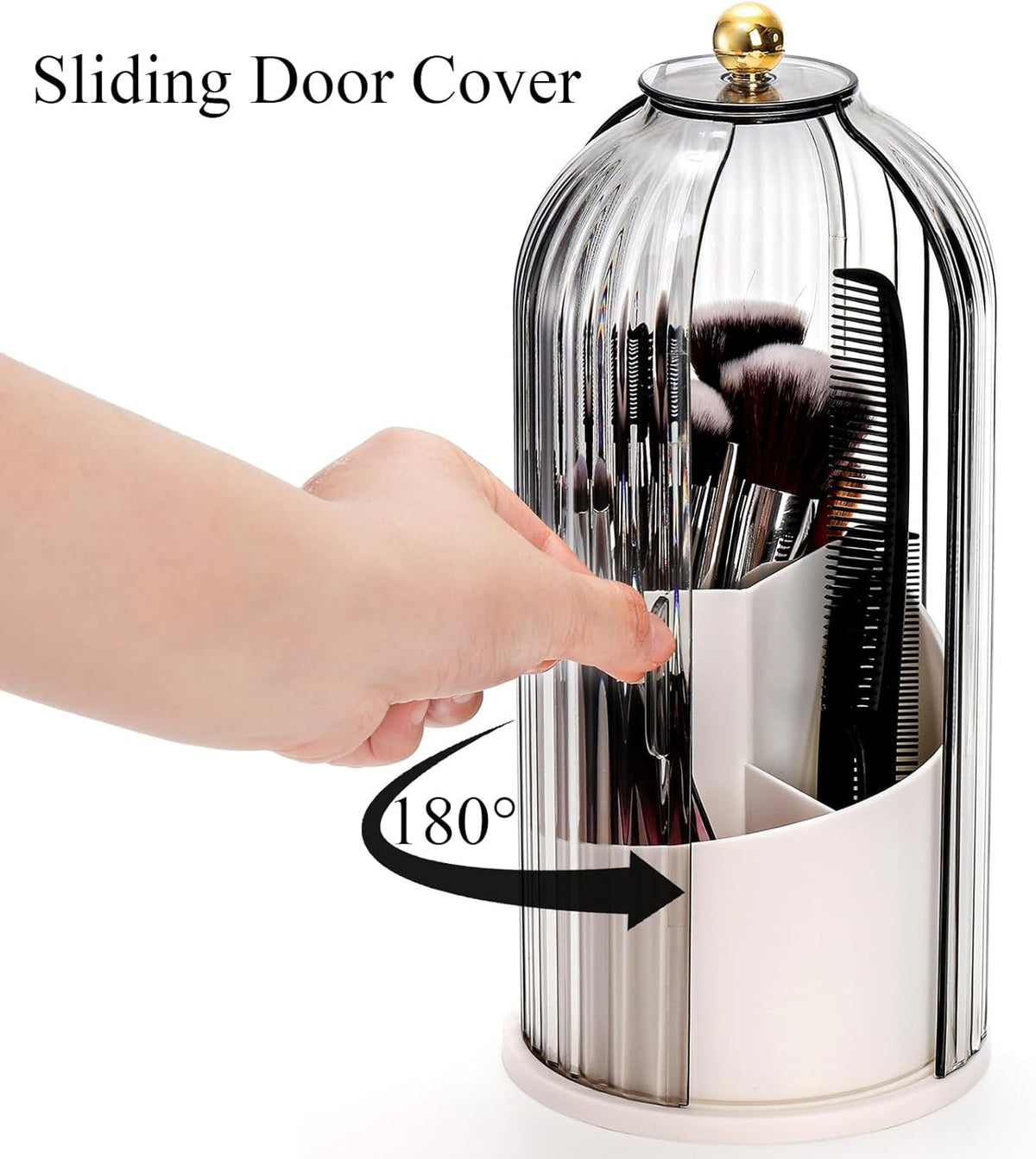 Rotating Makeup Brush Holder with Lid - Clear Dustproof Organizer for Vanity