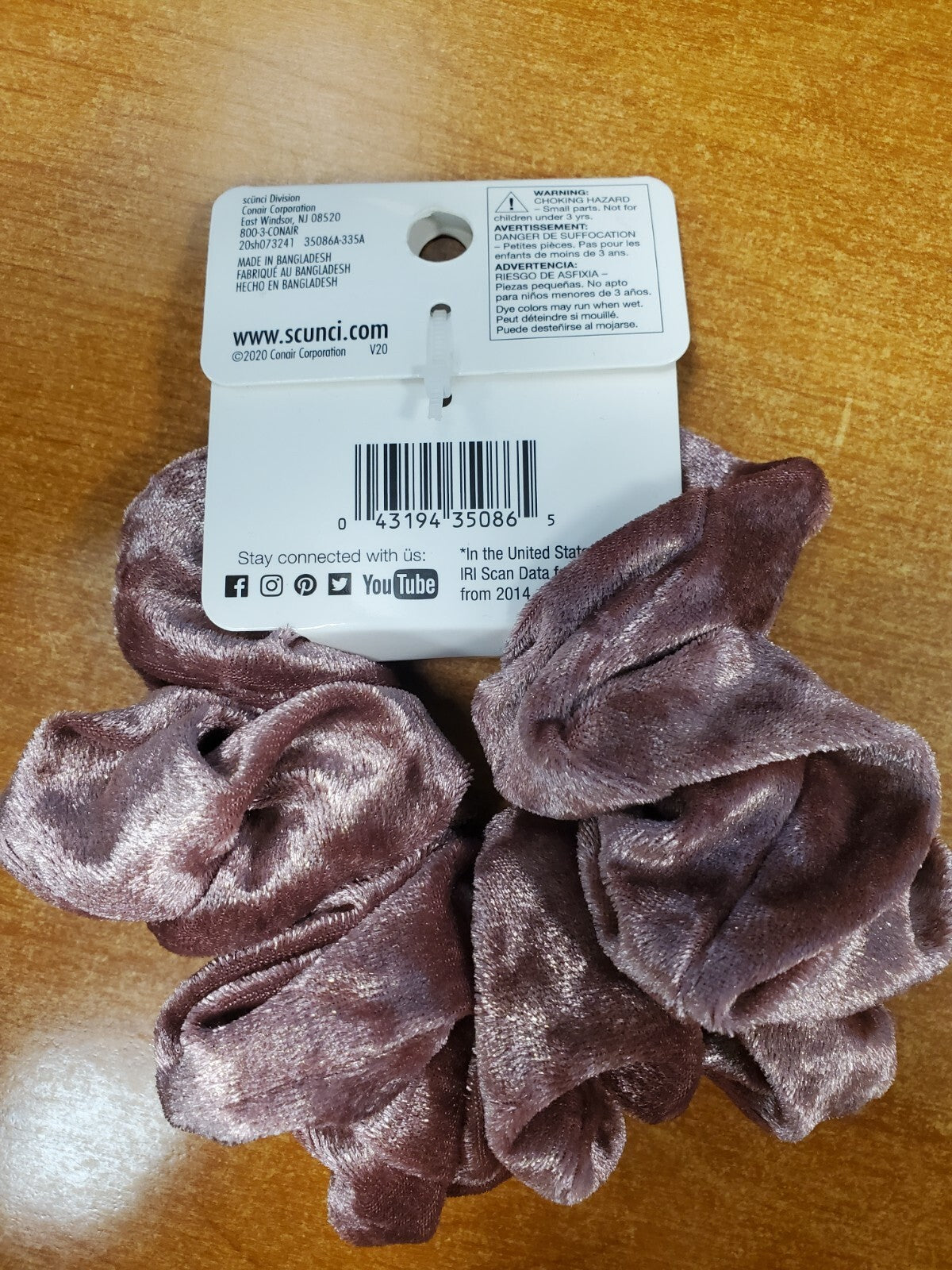 4 Pk: Scunci Biggest Scrunchie Ever #35086 - Velvet Dusty Rose