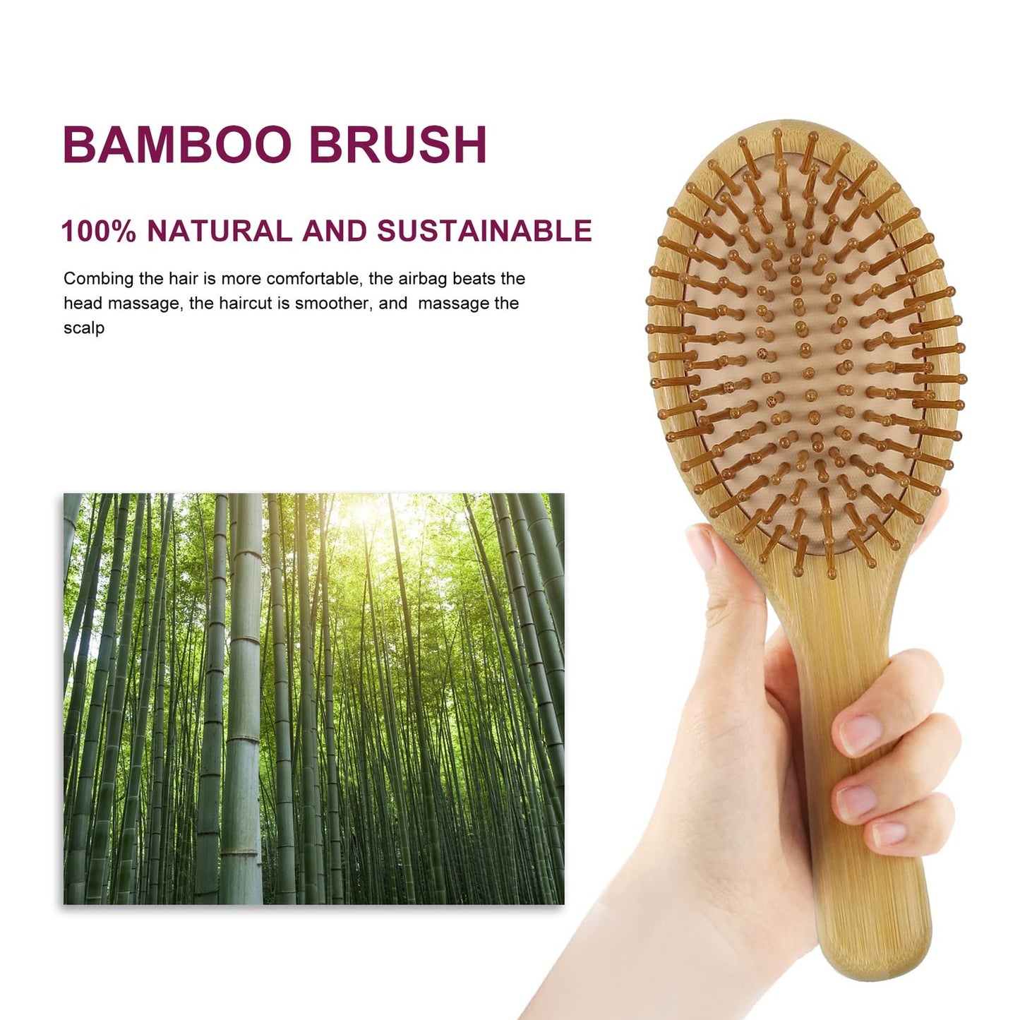 Natural Bamboo Paddle Hair Brush for Detangling and Scalp Massage - Yellow