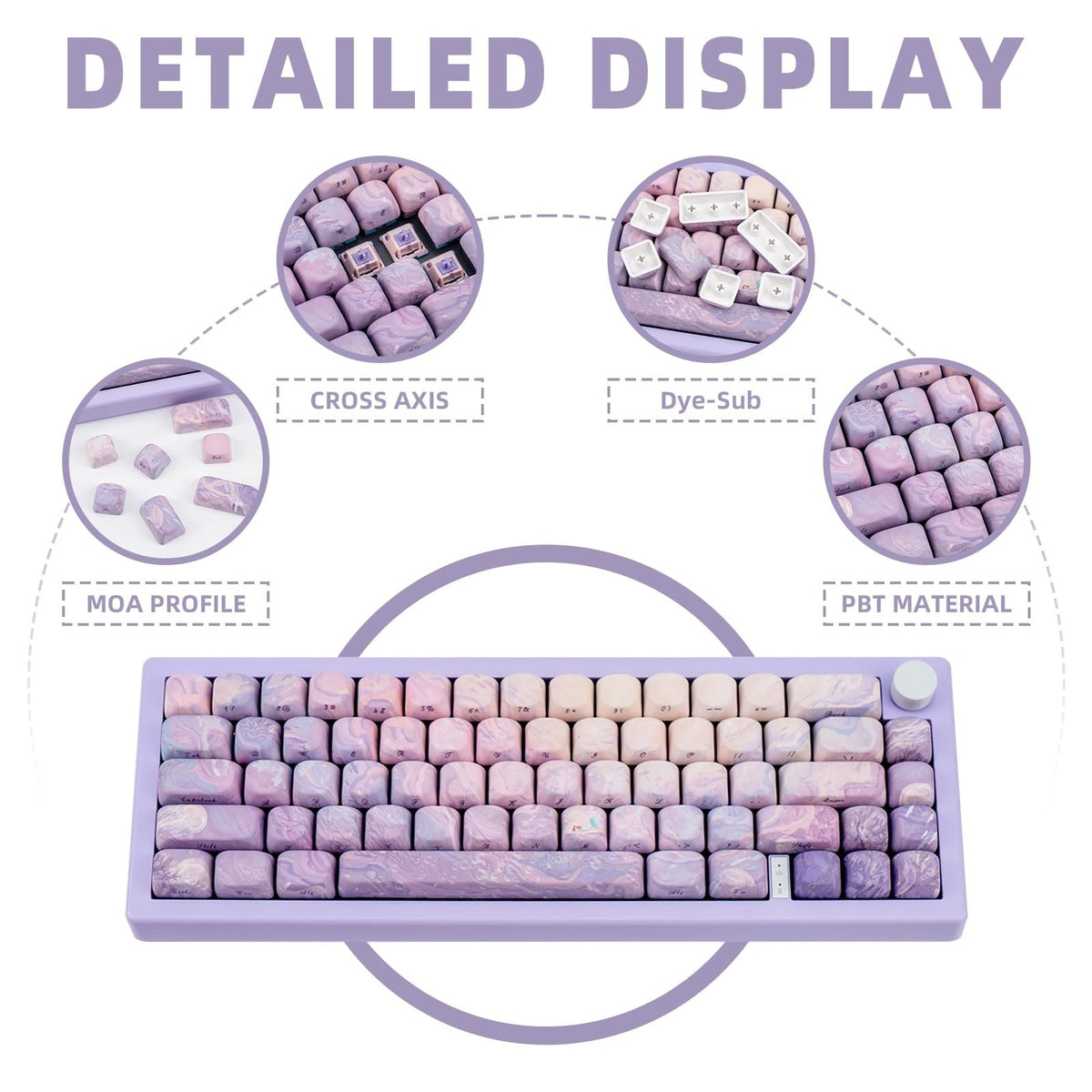 Purple Dye Sub PBT Keycap Set for Mechanical Gaming Keyboard - Round Side Print