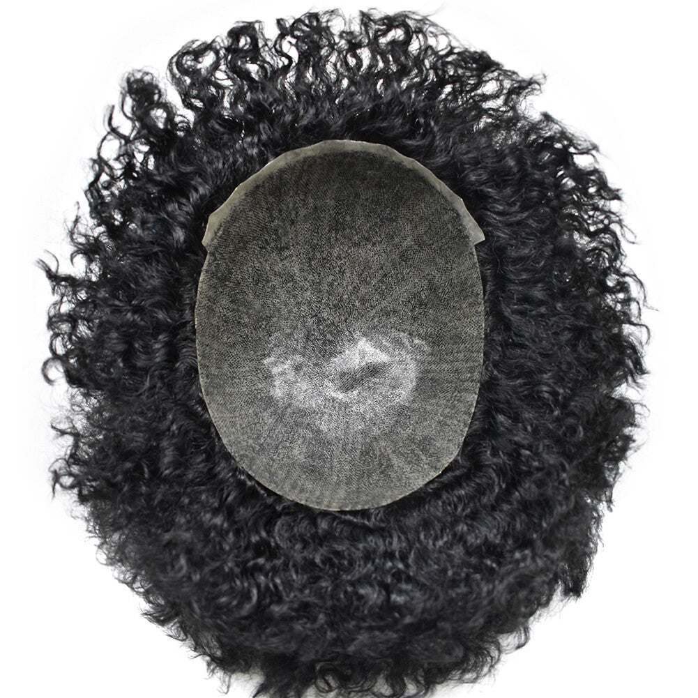 Full Poly Curly Hair System Replacement Wigs for Black Men - Afro Wavy Styles
