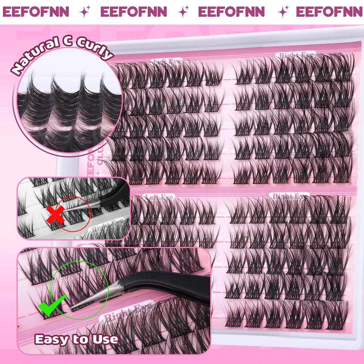 Natural Wispy Lash Clusters for Eyelash Extensions - Black, C Curl, Pack of 1