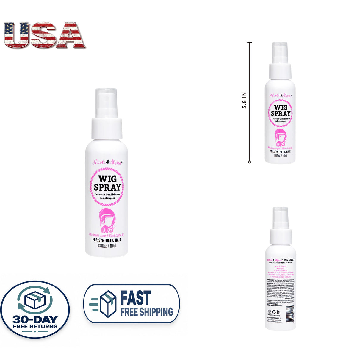 Synthetic Hair Wig Spray Leave-In Conditioner Detangler Moisturizer Travel Size