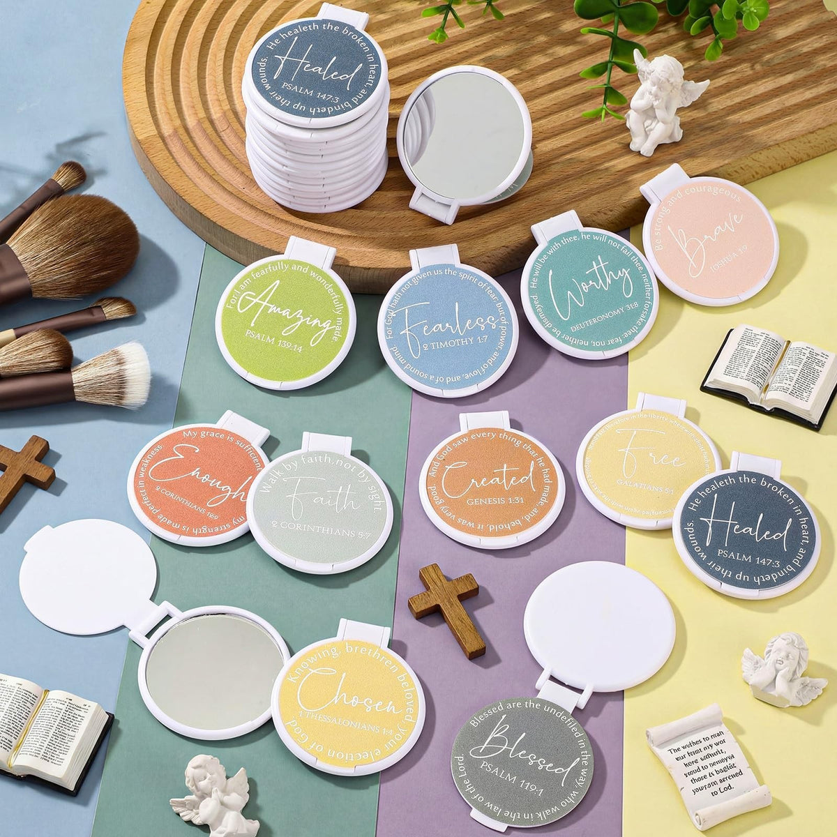 Christian Compact Mirrors Set - 36 Portable Flip-Top Pocket Mirrors with Bible Verses for Women