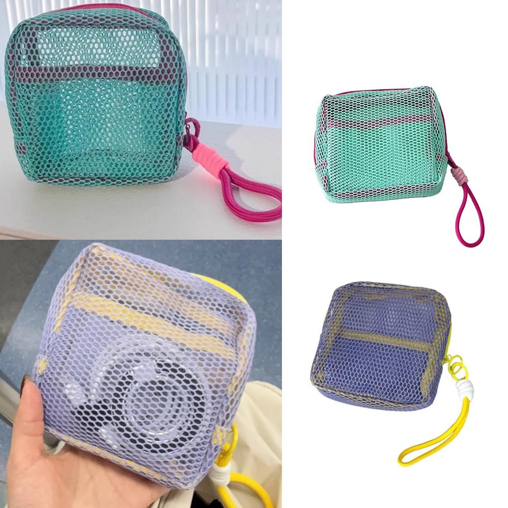2 Pack Mesh Cosmetic Bags Small Travel Organizer with Detachable Handles - Green & Purple