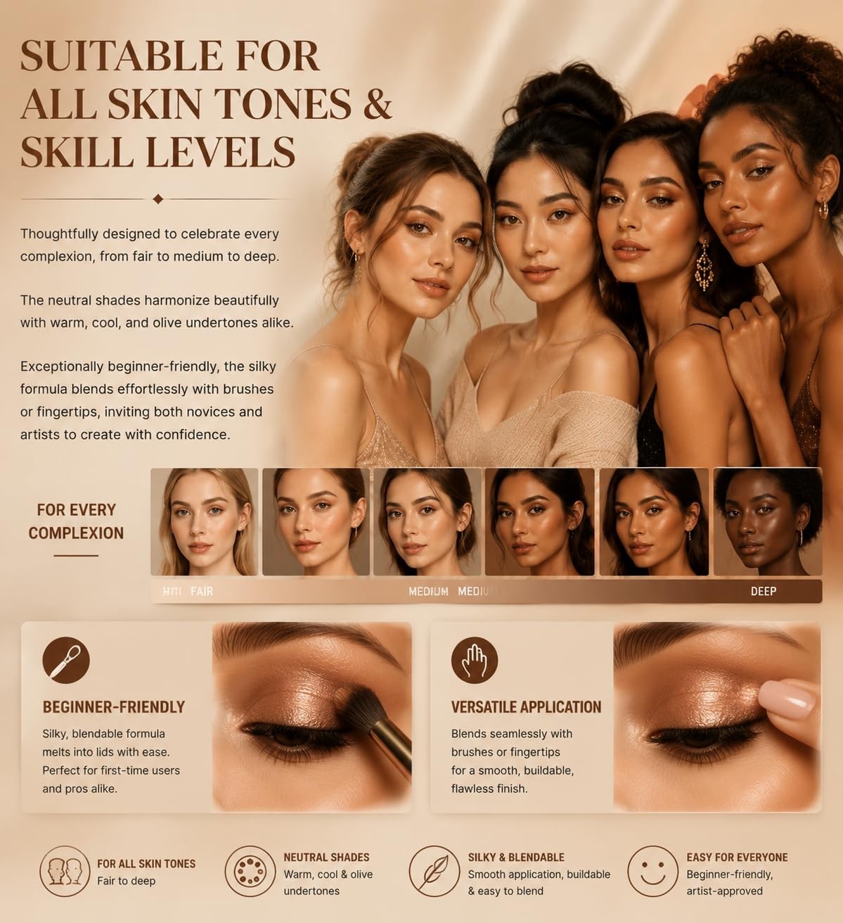Neutral Eyeshadow Palette with 9 Colors - Long-Lasting, Natural & Shimmer Finishes