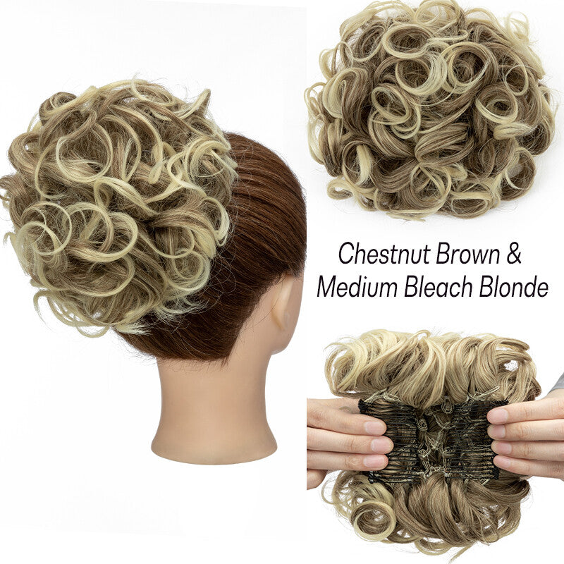 Large Curly Clip-In Hair Bun Extension for Thick Updos - Multiple Colors
