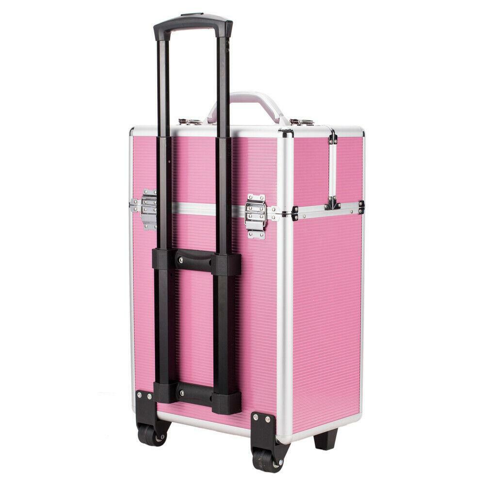 Large Extendable Makeup Train Case with Lockable Compartments & Trolley