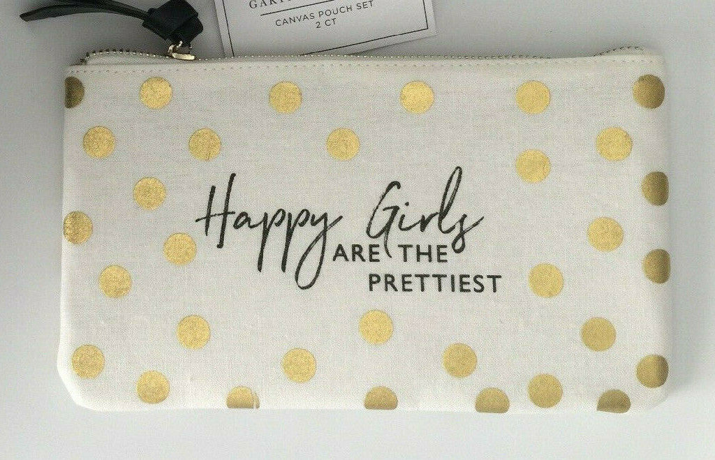 Gold Polka Dot Canvas Cosmetic Pouch Set - 2 Pieces Travel & Makeup Bag