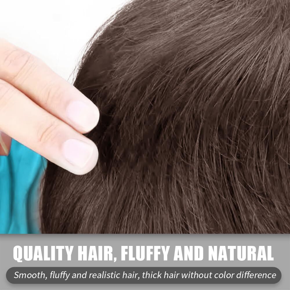 Mens Short Brown Synthetic Wig with Bangs - Natural Wave, Adjustable Cap