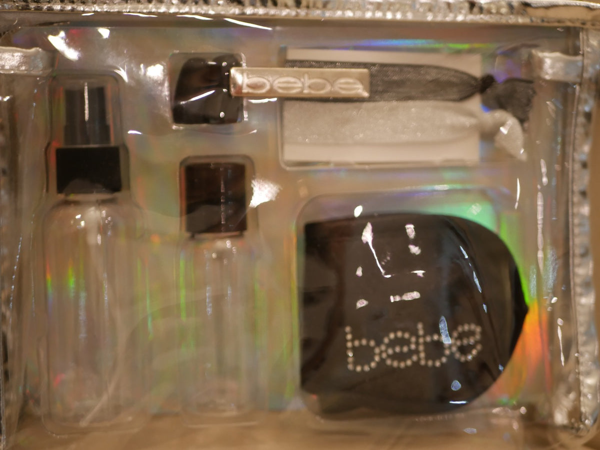 Bebe Travel Kit Case Silver & Black with Sleep Mask & Toiletry Accessories
