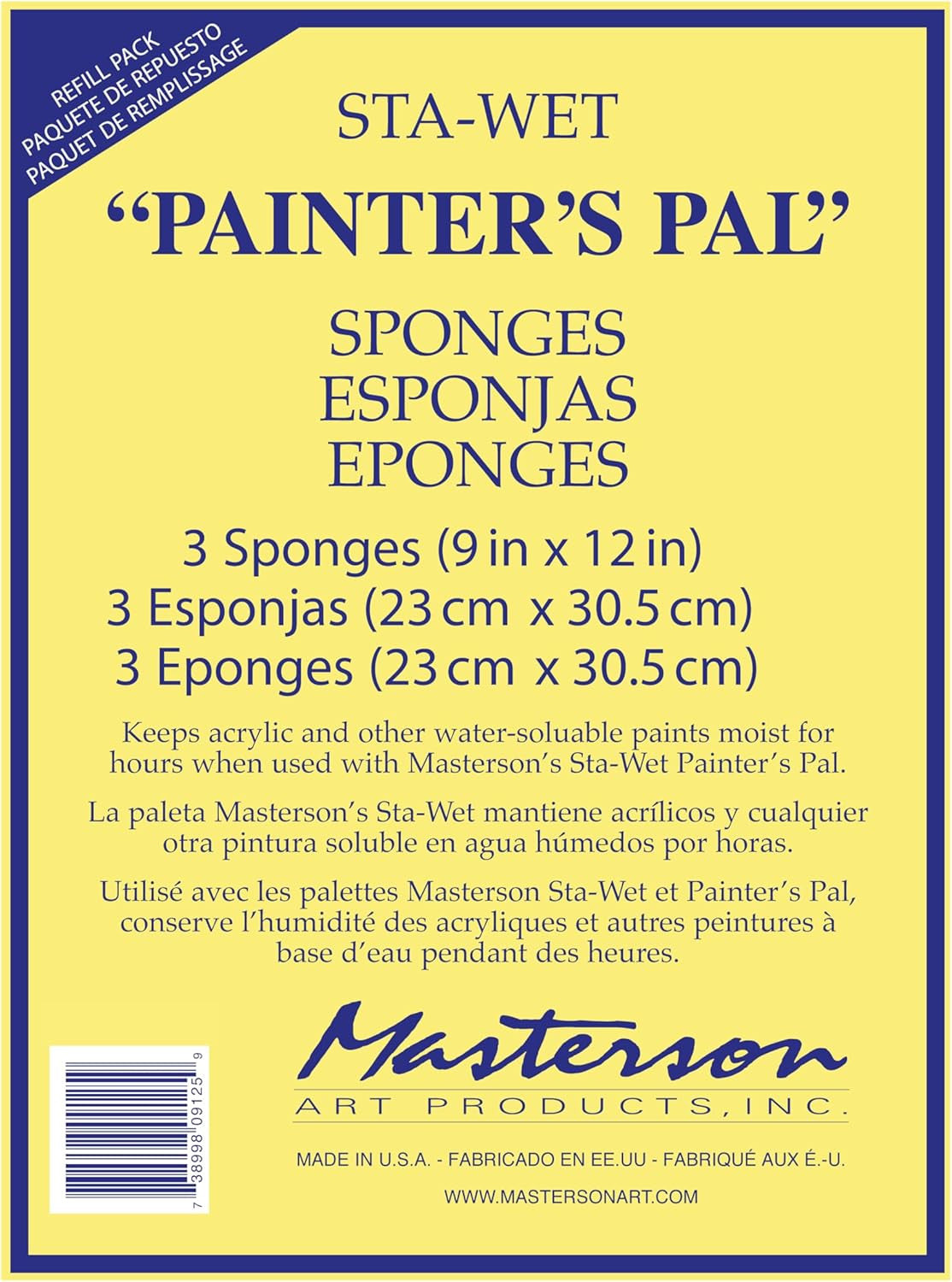 Painter’s Palette Sponges 3-Pack - Moisture Retaining Acrylic Paint Refill