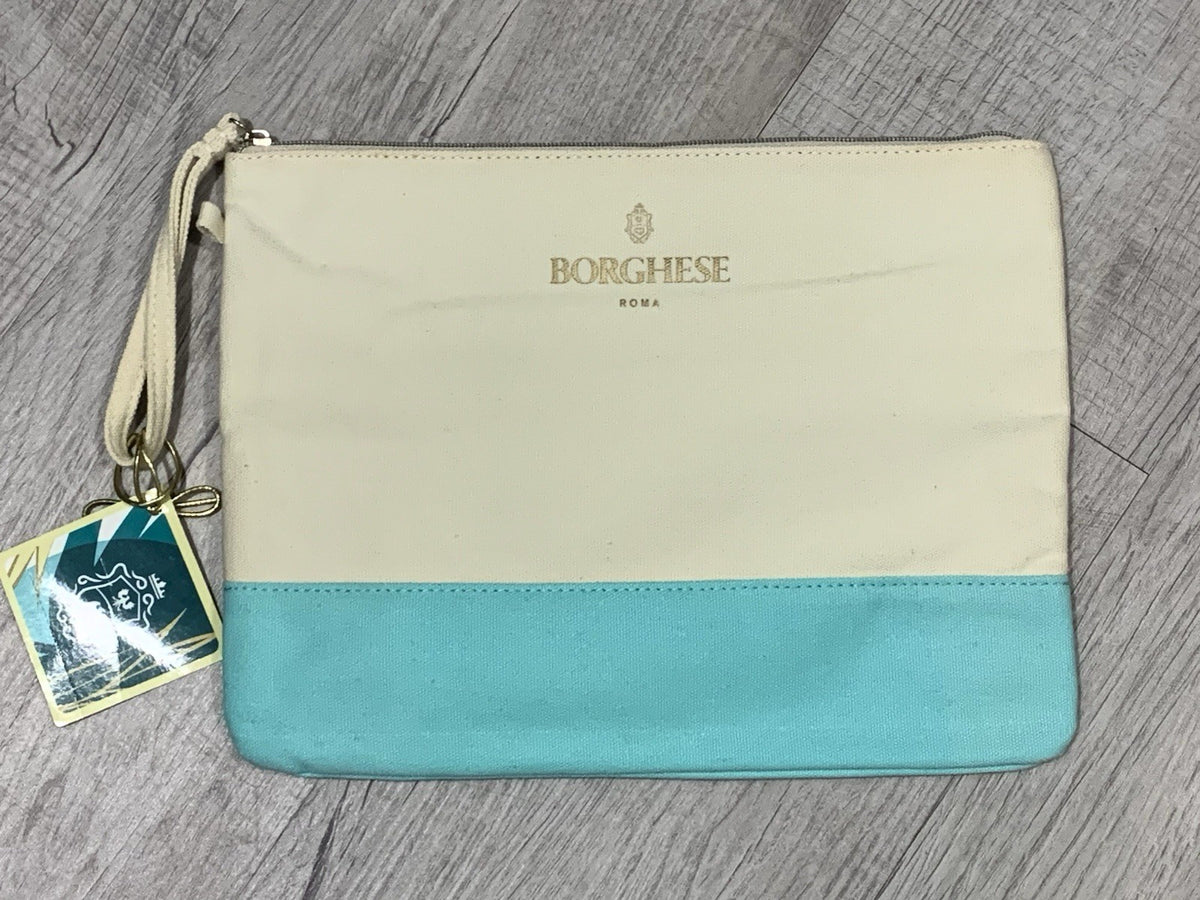 Blue Beige Canvas Cosmetic Bag Travel Pouch for Makeup & Toiletries
