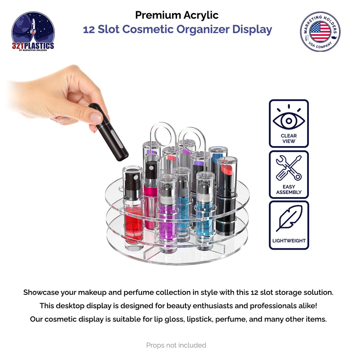 12 Slot Clear Acrylic Lipstick Organizer Makeup Storage Display