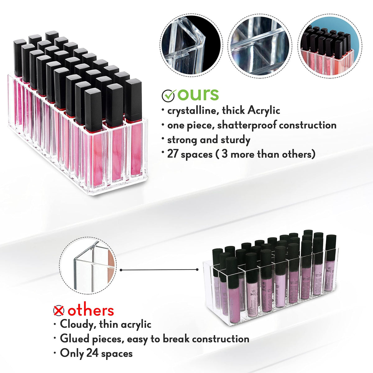 Acrylic Makeup Organizer with 27 Compartments for Vanity and Drawer Storage