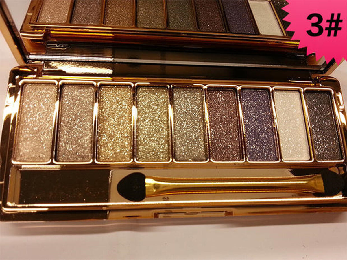 9-Color Glitter Eyeshadow Palette with Makeup Brush Set - Vibrant & Long Lasting