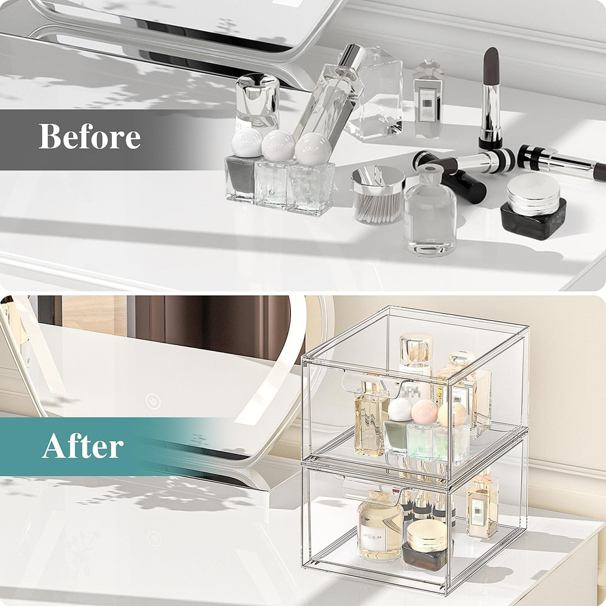 Stackable Acrylic Makeup Organizer Set - Clear Drawer Storage for Vanity & Bathroom