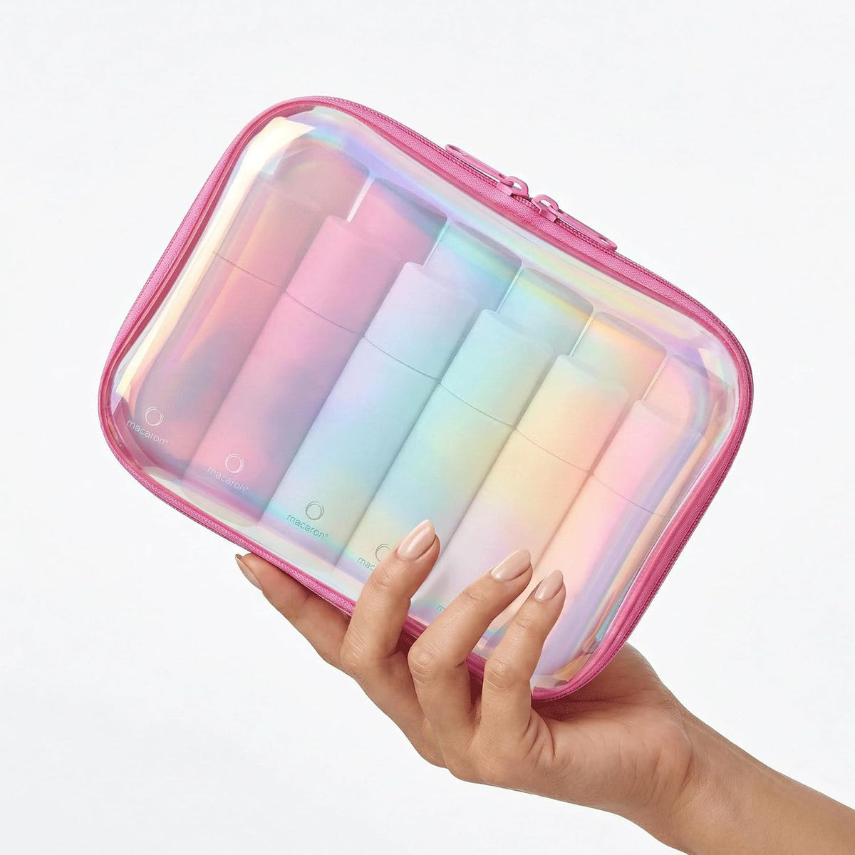 Clear Hard Shell Makeup & Toiletry Bag Set - Iridescent Waterproof Travel Organizer, Large Capacity, 2 Pieces