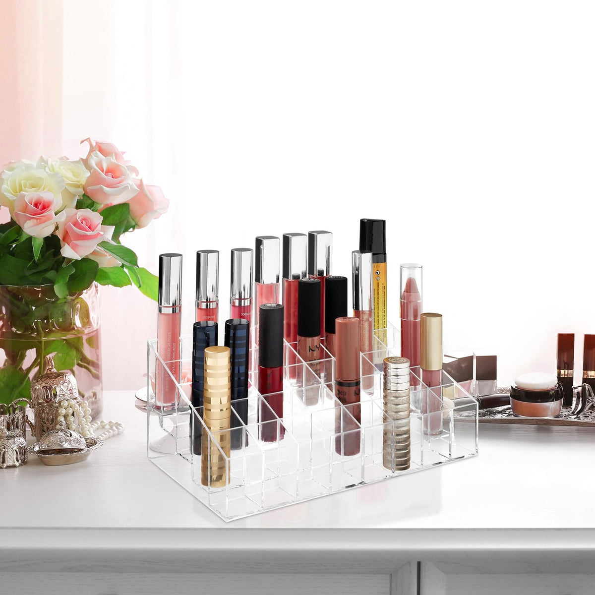 40-Slot Clear Acrylic Makeup & Lipstick Organizer Display Stand