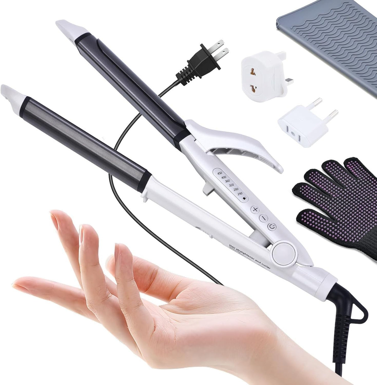 2-in-1 Travel Curling and Flat Iron - Dual Voltage with EU/UK Adapters