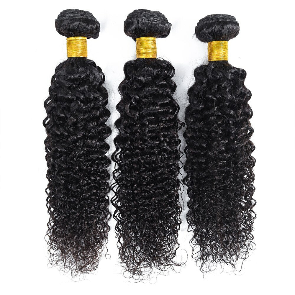 Brazilian Virgin Human Hair Extensions Jerry Curl Bundle - Black #1B
