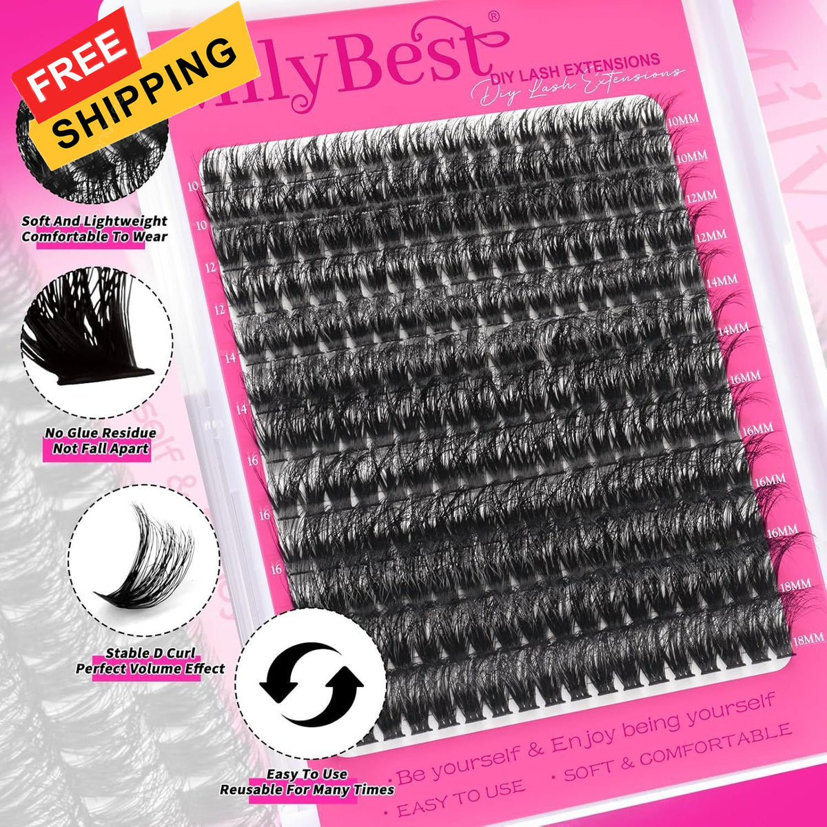 Eyelash Cluster Kit with 80D Fluffy Lashes, Lash Glue & Tweezers