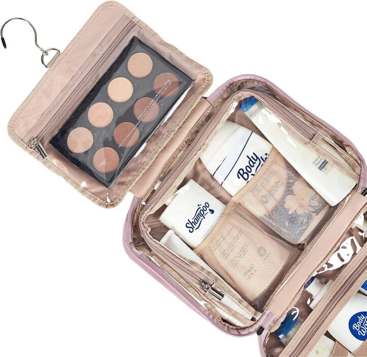 Travel Toiletry Bag for Women Large Capacity Hanging Organizer Peach Pink