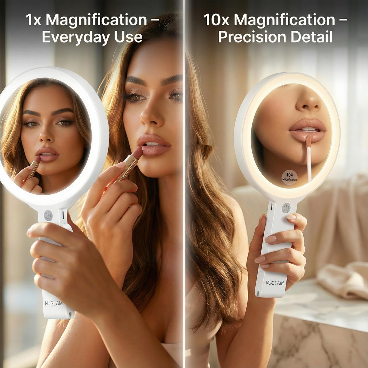Double-Sided LED Makeup Mirror 1X 10X Magnification with 3 Light Modes