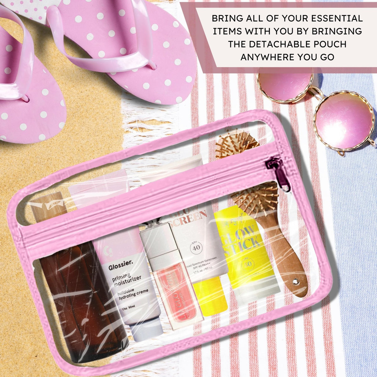 Women's Travel Toiletry Bag with Removable Pouch & Hanging Hook - Water Resistant Pink