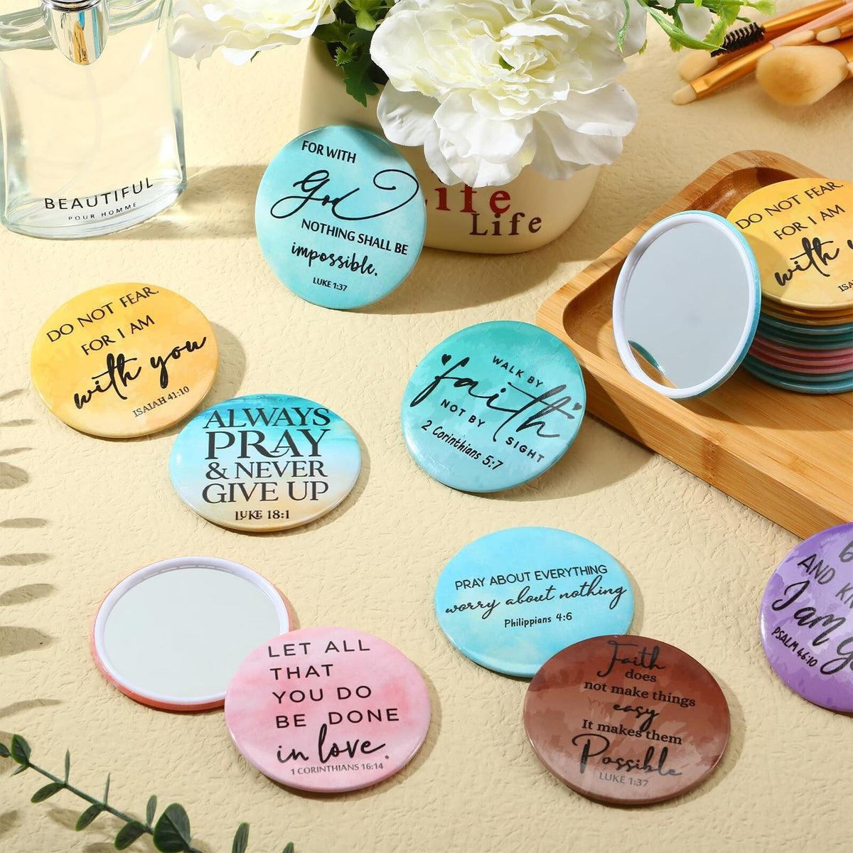 Mini Christian Compact Mirrors Set - Inspirational Bible Verse Pocket Mirrors