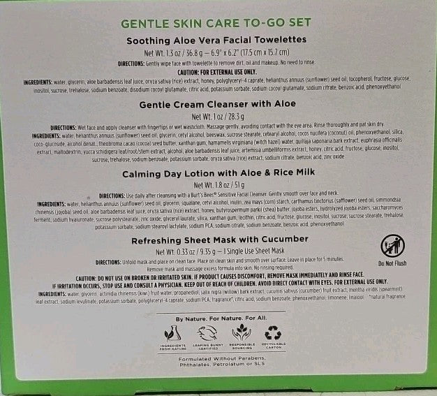 Burt's Bees Gentle Skin Care To-Go Set with Cleansing Towelettes Lotion & Mask