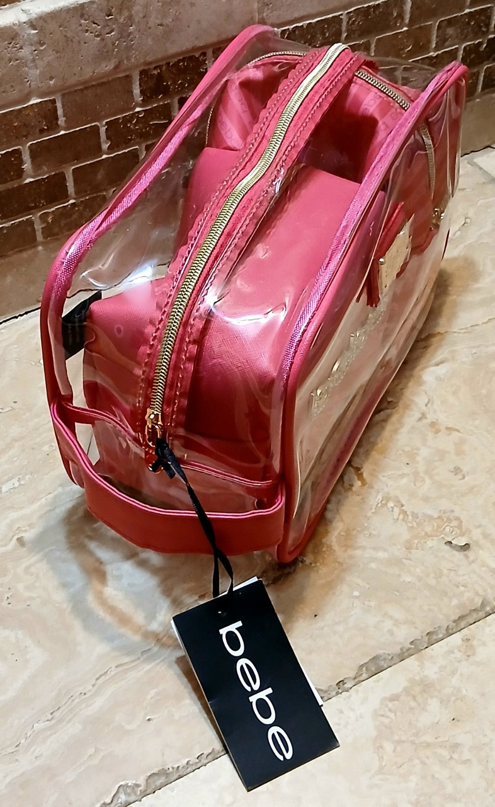 Pink Travel Makeup Bag Set with 2 Toiletry Bottles - 3 Piece Cosmetic Organizer