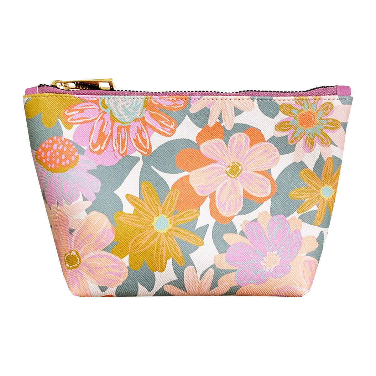Earthy Floral Cosmetic Bag with Zip Closure - Travel Organizer Pouch for Makeup & Toiletries