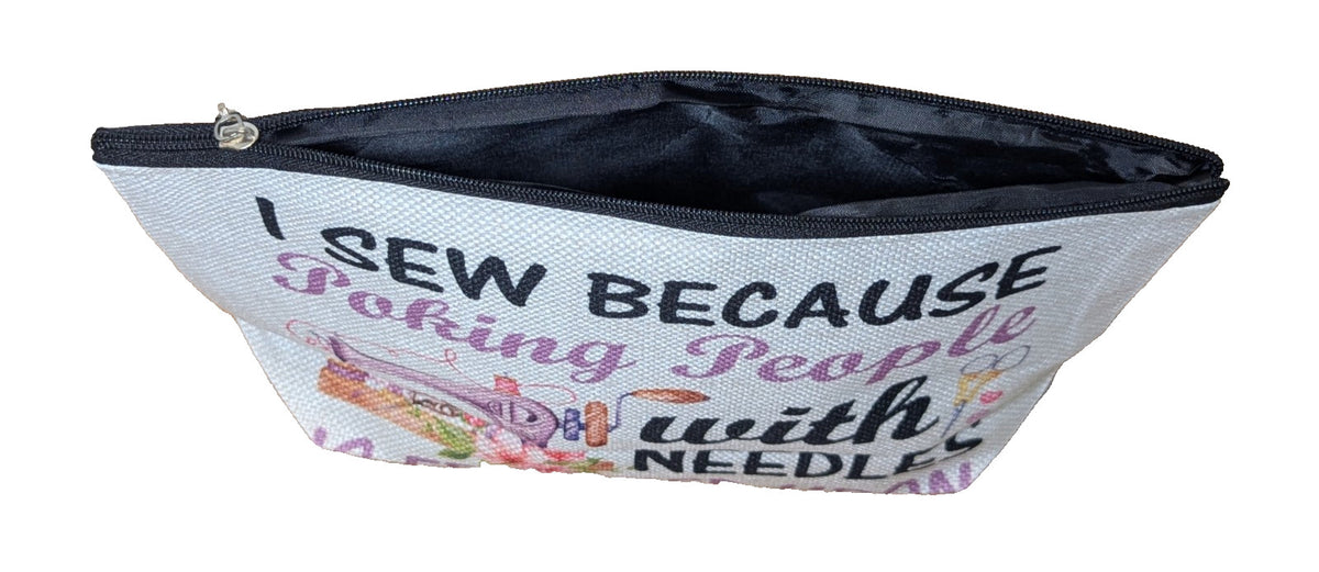 Sewing Makeup Bag with Needle Quote - Canvas Travel Organizer