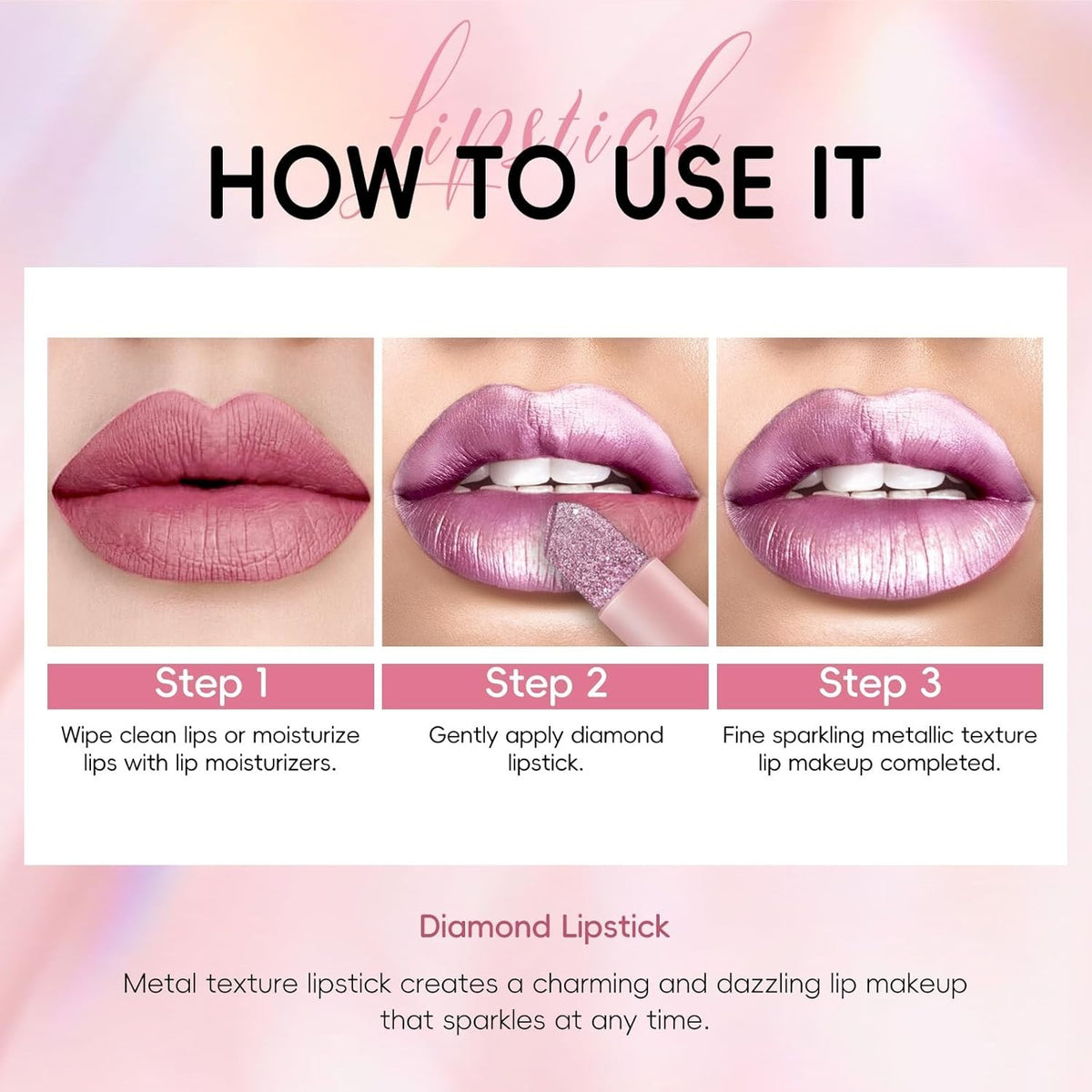 Metallic Pink Glitter Lipstick for Women Long Lasting Shine 1