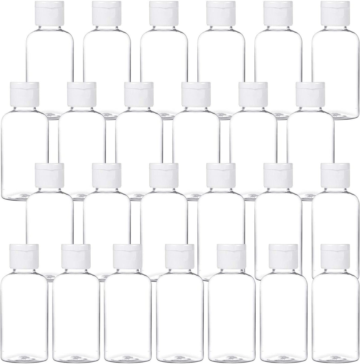 25 Travel Refillable Plastic Bottles 50ml with Transparent Screw-On Caps