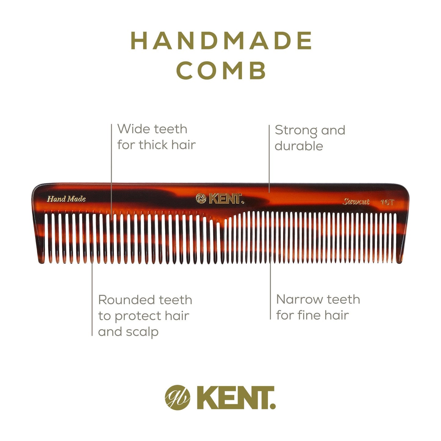 Kent Tortoise Comb Set - Fine Tooth & Wide Comb for Hair Care, Tortoiseshell