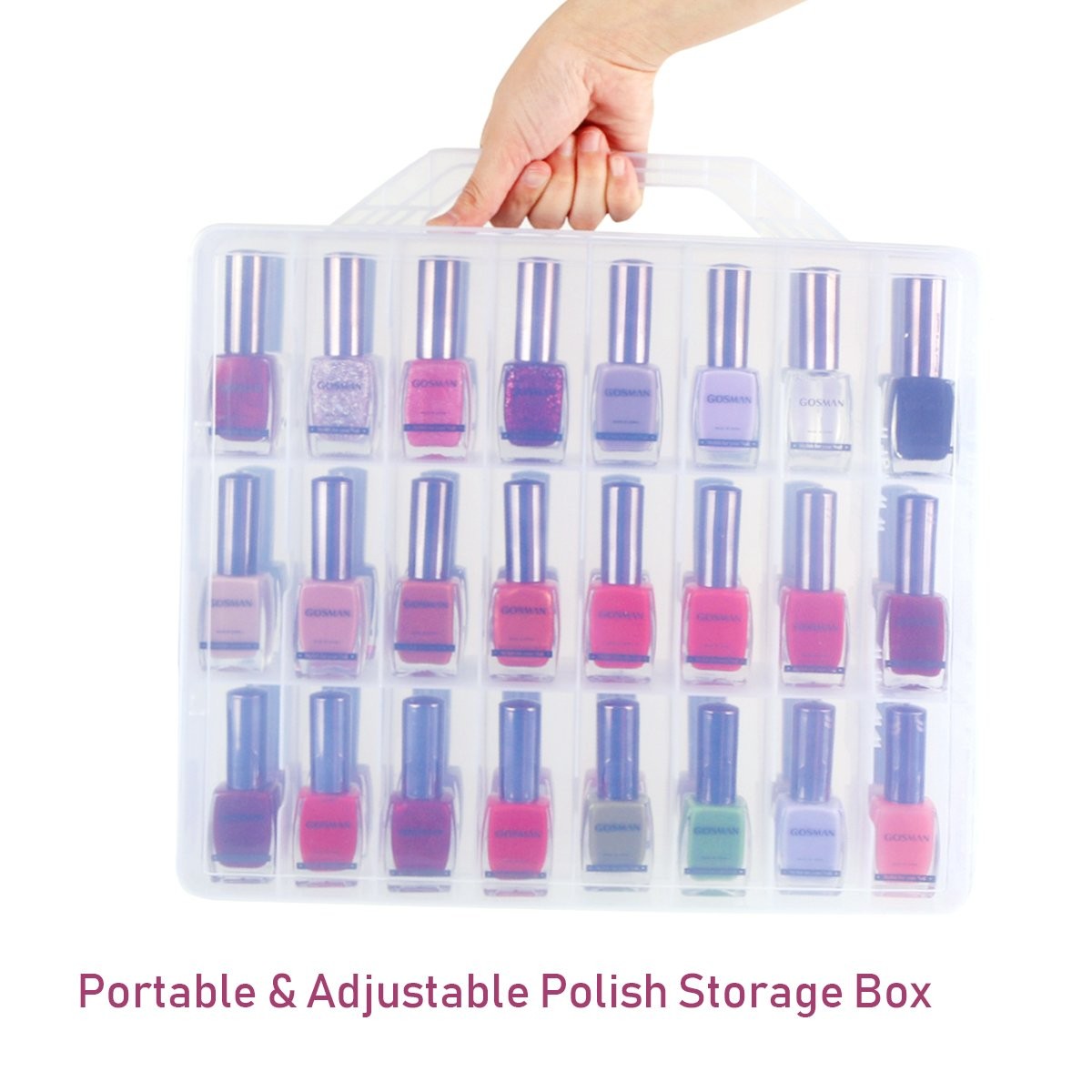 Nail Polish Holder Organizer for 48 Bottles - Adjustable Clear Storage Case