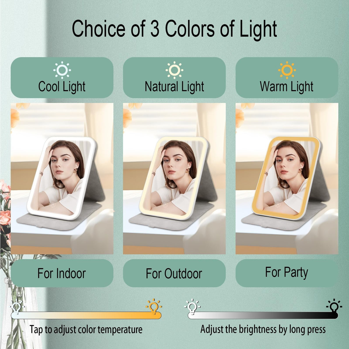 Travel Lighted Makeup Mirror with 3 Color Modes, USB Rechargeable, Foldable Tabletop