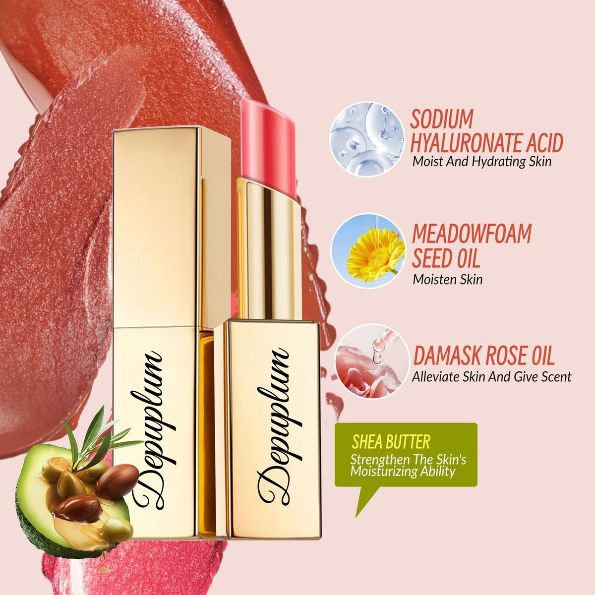 Berry Pink Shimmer Lipstick - Moisturizing Vegan Lip Gloss with Sparkle