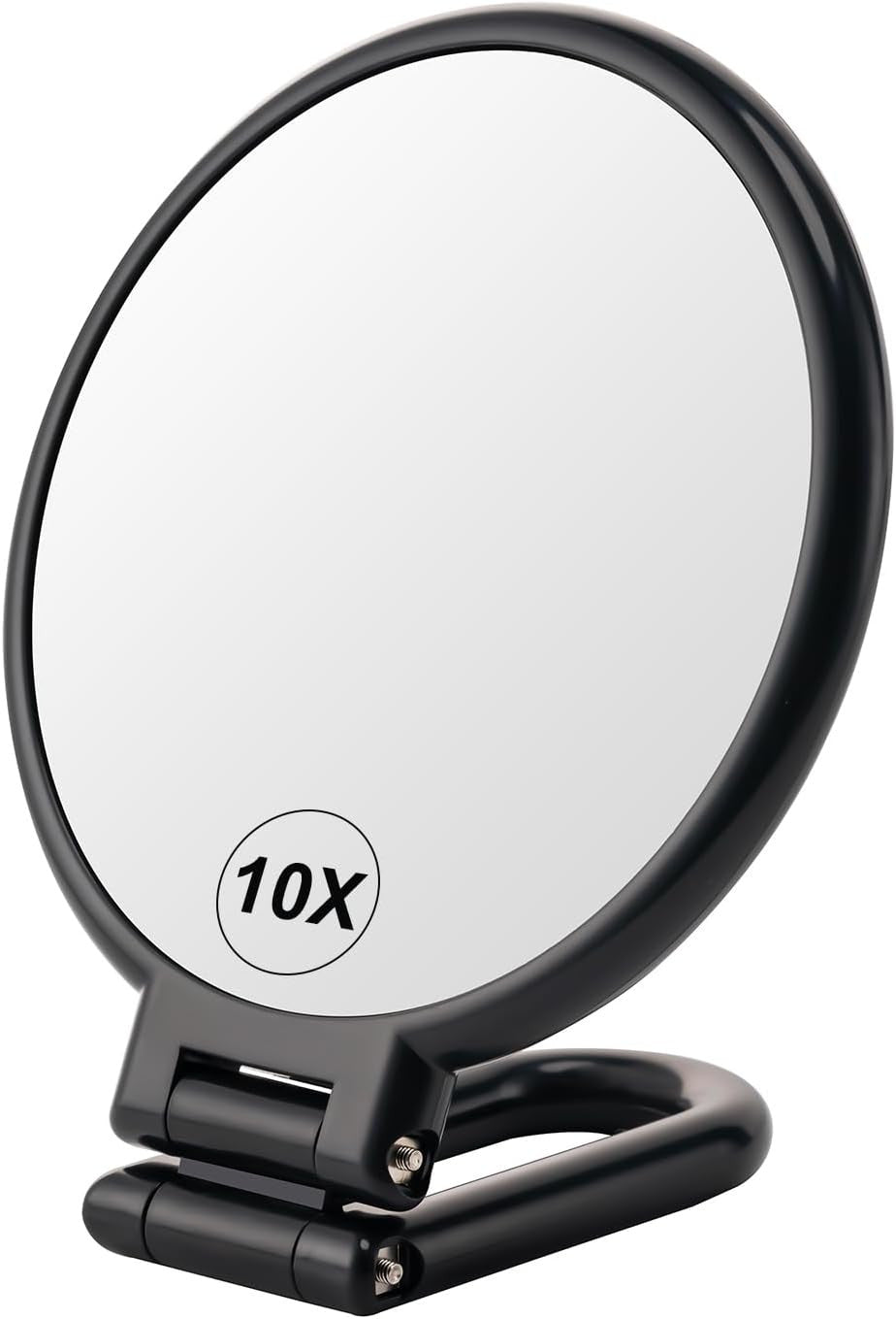 Double-Sided Folding Travel Makeup Mirror with 10X Magnification, Handheld & Desk