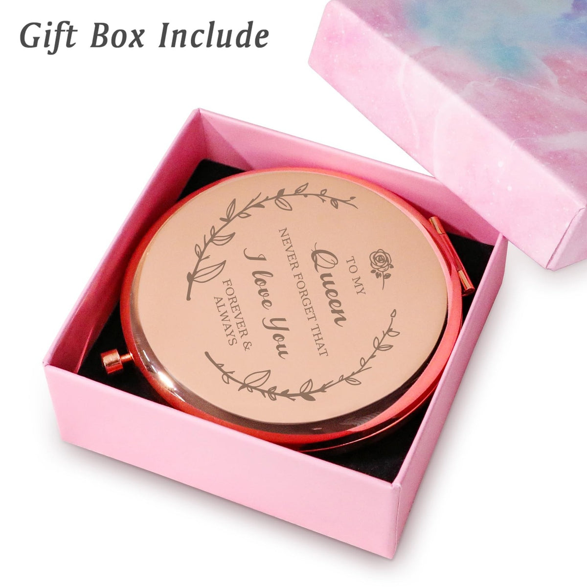 Personalized Compact Mirror for Women - Engraved Rose Gold Makeup Mirror Gift for Wife, Mom, Her