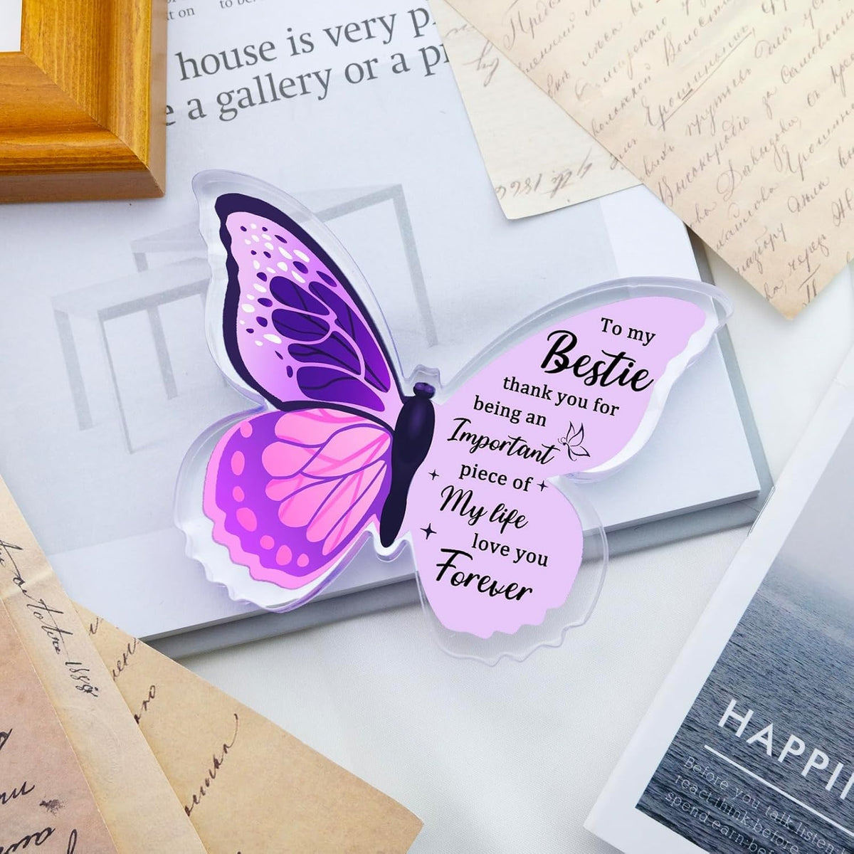Friendship Butterfly Acrylic Decor Gift for Women Sister Birthday Present